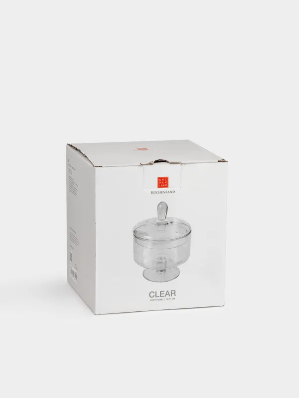 Candy bowl, 13x17 cm, 750 ml, on the leg, with lid, glass, Clear, image-4