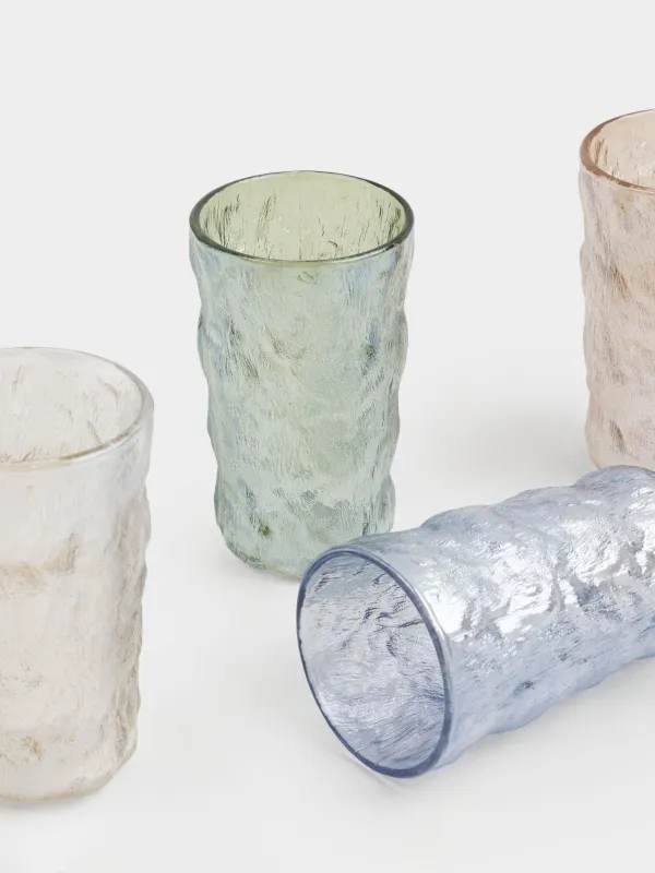 Glass, 13 cm, 350 ml, 4 pcs, glass R, color mix, Crumpled effect, Crumple color, image-2