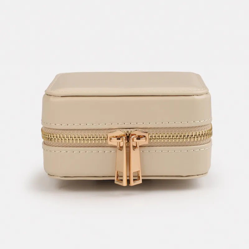 Jewelry box, 12x12 cm, with mirror, PU leather / MDF, beige, Premiere small, image-1