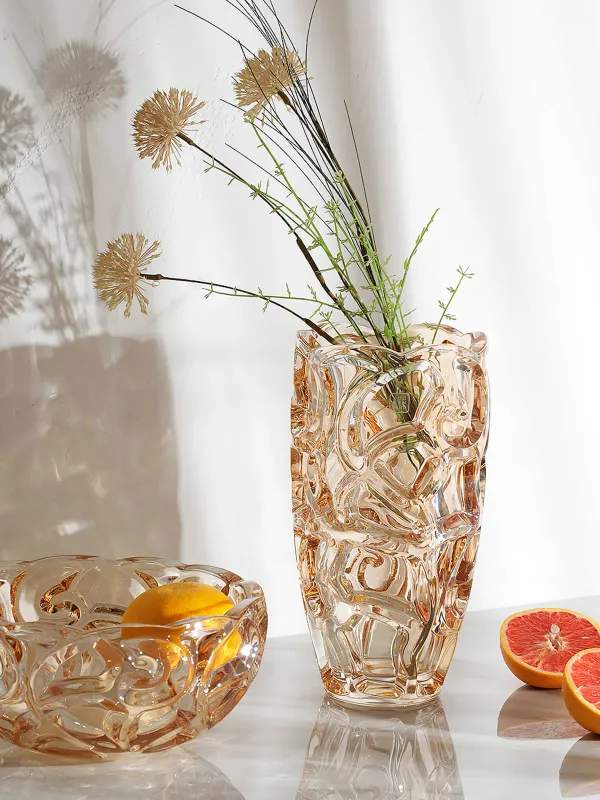 Flower vase, 29 cm, glass R, amber, Patterns, Gala, image-6