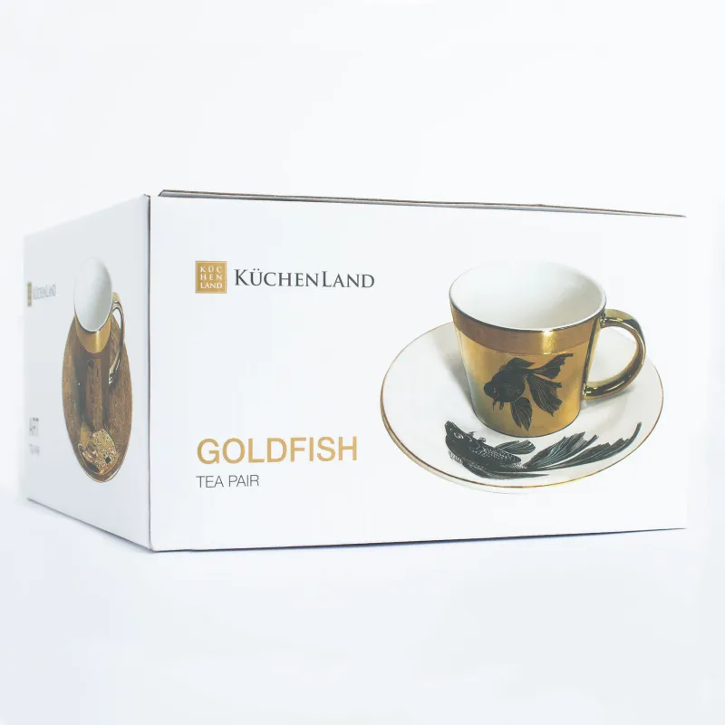 Tea pair, 1 pers, 2 items, 230 ml, porcelain P, white and golden, Fish, Goldfish, image-6