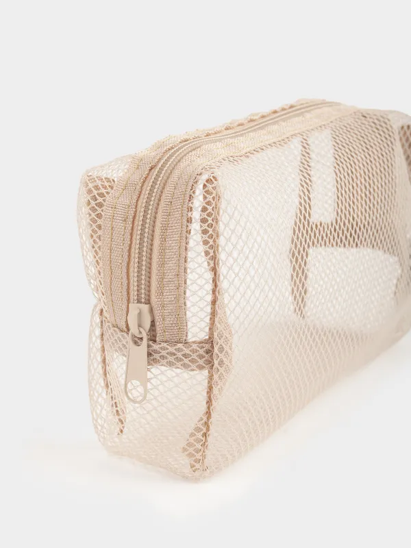 Cosmetic bag, 18x12 cm, polyester, beige, Mesh, Easy Travel, image-1