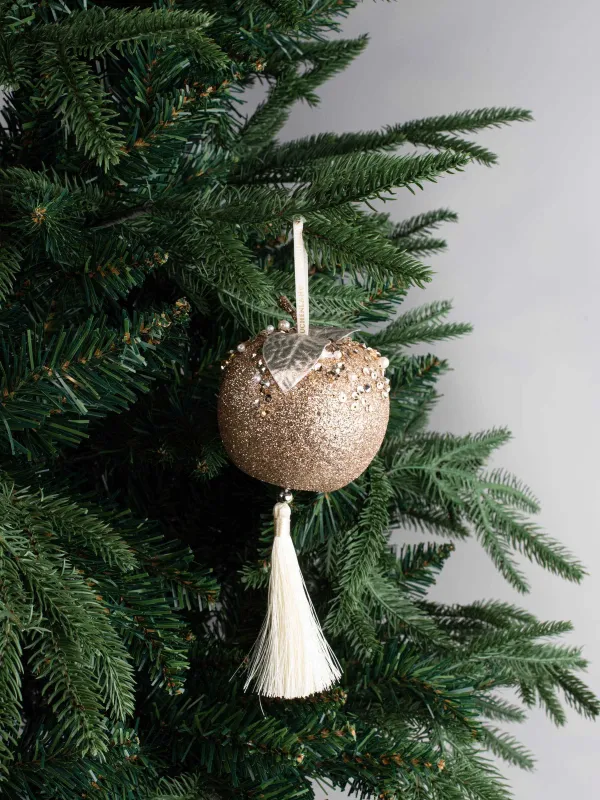 Christmas tree toy, 9 cm, foam, champagne, Apple with brush, Figure sparkle, image-3