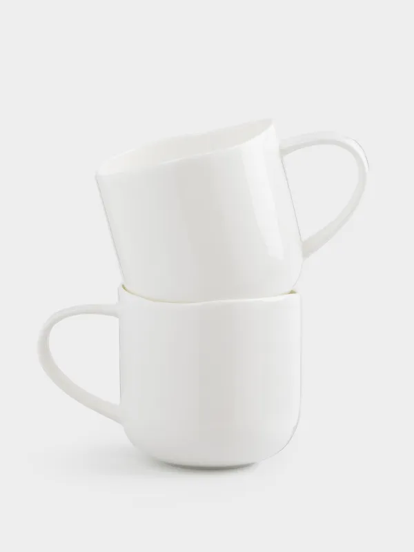 Mug, 400 ml, 2 pcs, porcelain F, white, Uneven edge, Vergaleo, image-0
