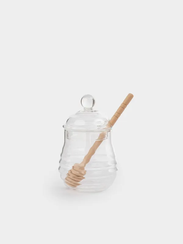 Honey jar, 270 ml, with spoon, Used glass / wood, Honey, image-0