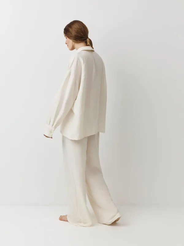 Women's shirt, homewear, size L, with long sleeves, polyester, milky, Marlla, image-3