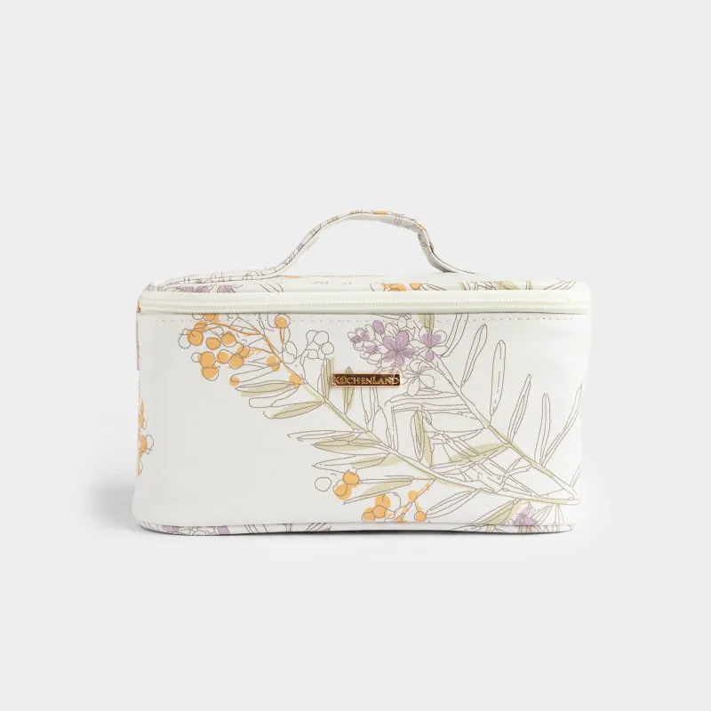 Cosmetic bag, 23x13 cm, with handle, polyurethane, white, Mimosa, Isadora
