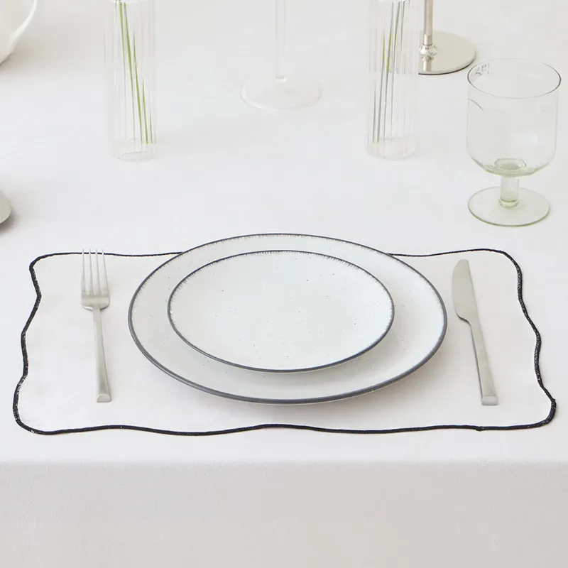 Placemat, 30x45 cm, chenille, curly, milky, Black edging, Chenill framed