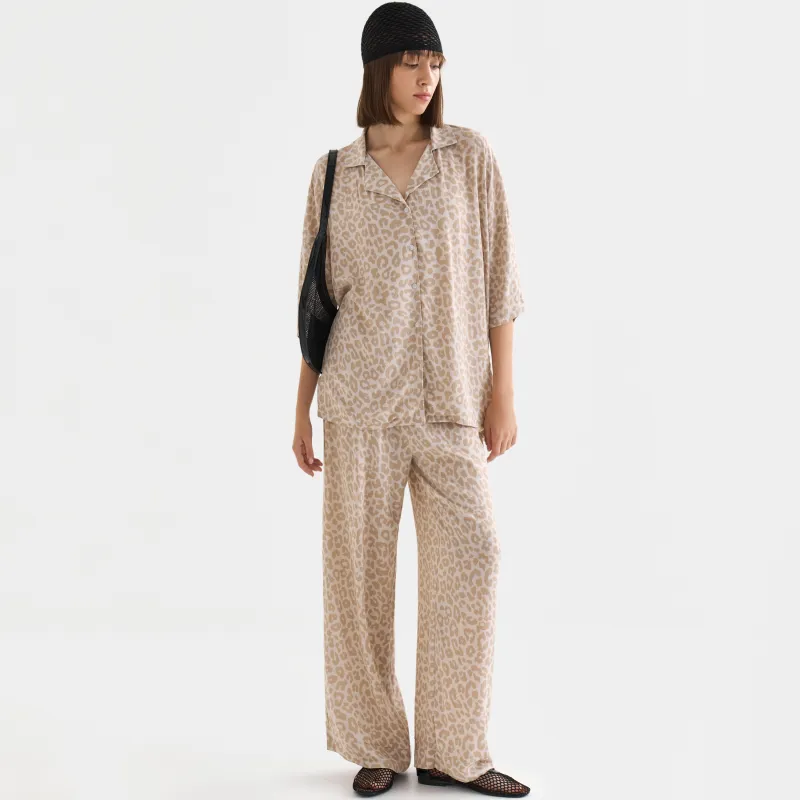 Women's trousers, size L, viscose, gray-beige, Leopard, Becky