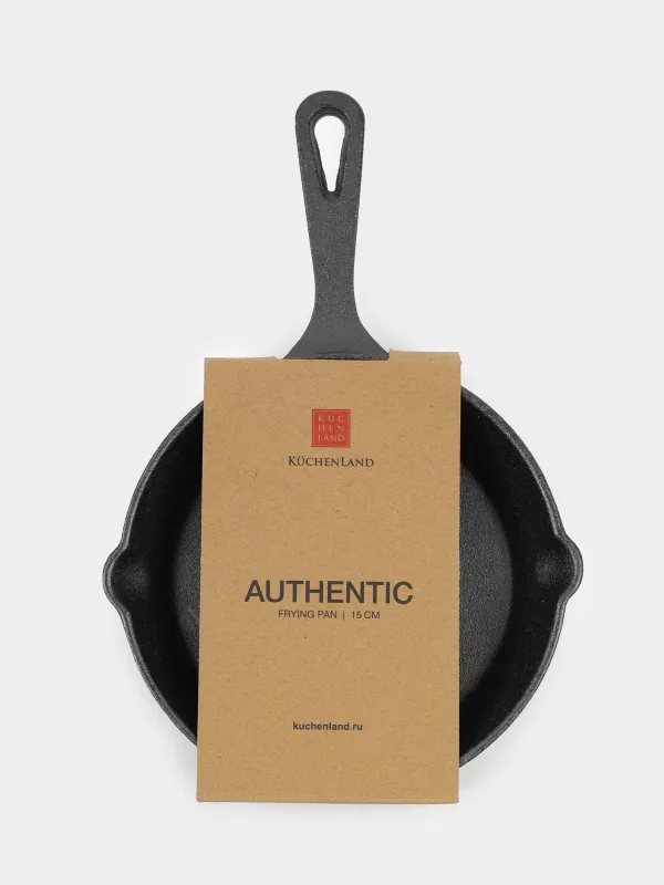 Frying pan, 14 cm, on a stand, cast iron / bamboo, round, black, Authentic , image-3