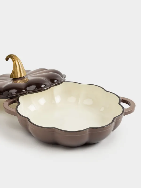 Saucepan, 26 cm, 2.3 l, with lid, cast iron, Brown, Pumpkin, Gourd, image-2