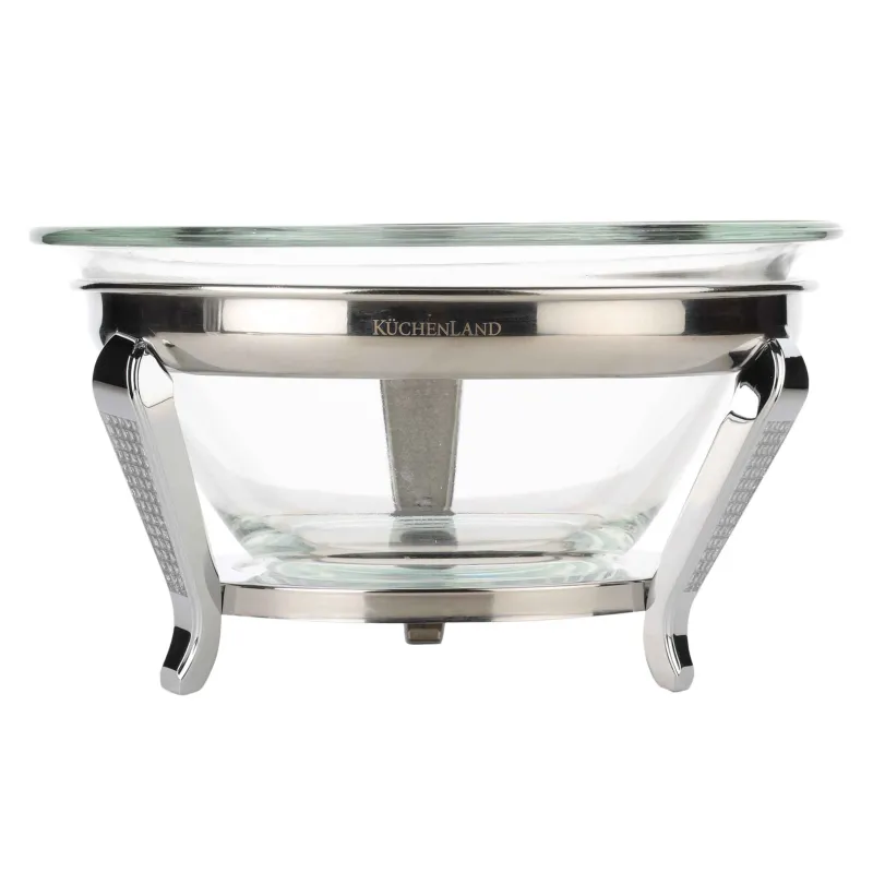 Salad bowl, 30x13 cm, 3 pr, with spoon / fork, on a stand, glass / metal, Winter antarctica, image-1