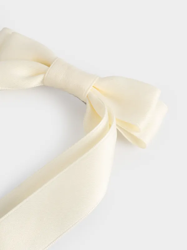 Hair clip, 24 cm, for children, satin / metal, milky, Bow, Silk, image-3