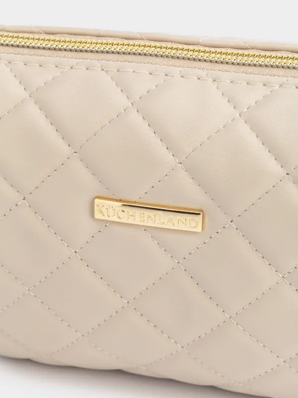 Cosmetic bag, 18х11 cm, quilted, polyurethane, beige, Quilted, image-2