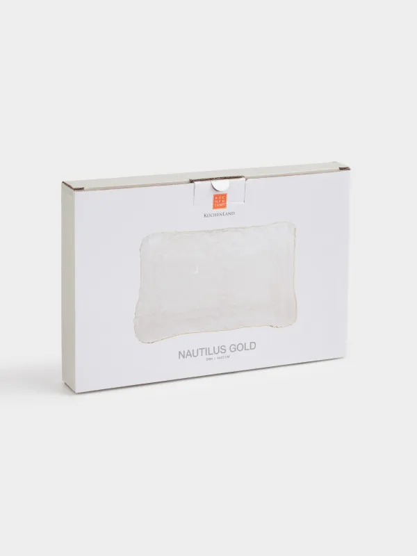 Dish, 14x23 cm, rectangular glass, with golden edging, Nautilus gold, image-5