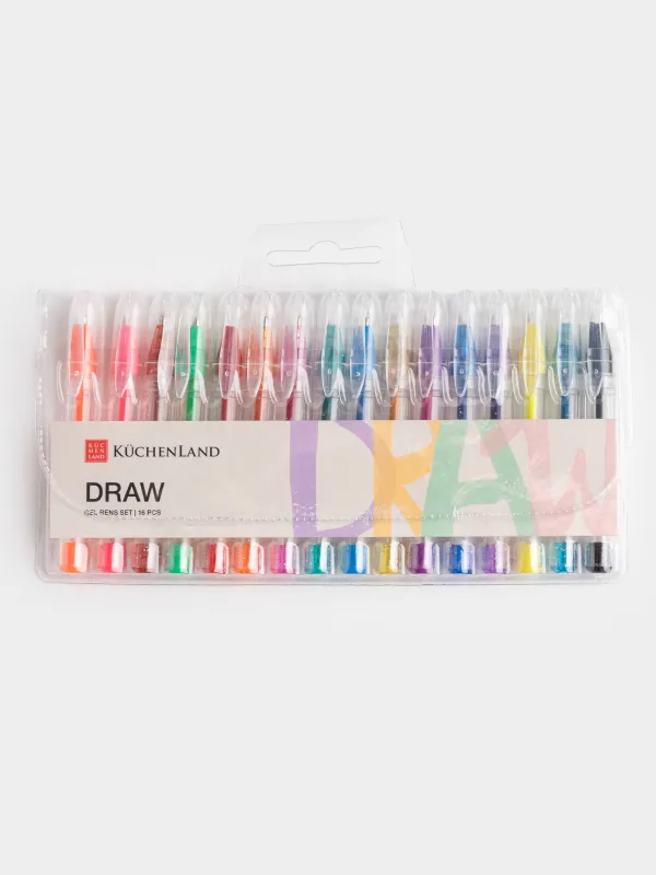 Set of gel pens, 16 pcs, plastic, colored, Little, Draw, image-0