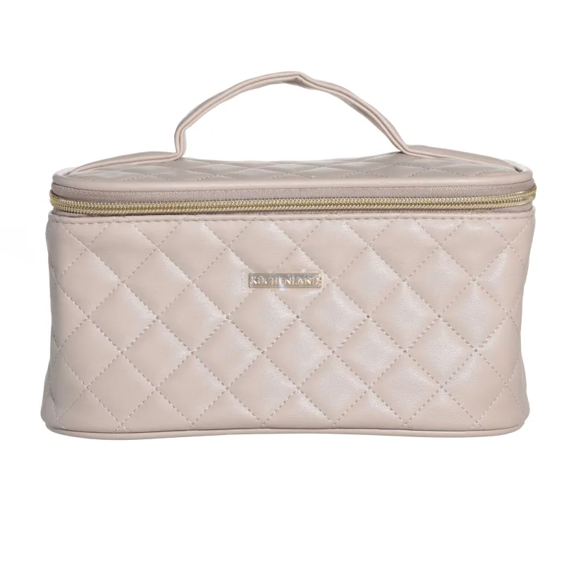 Cosmetic bag, 23x13 cm, quilted, with handle, polyurethane, beige, Quilted