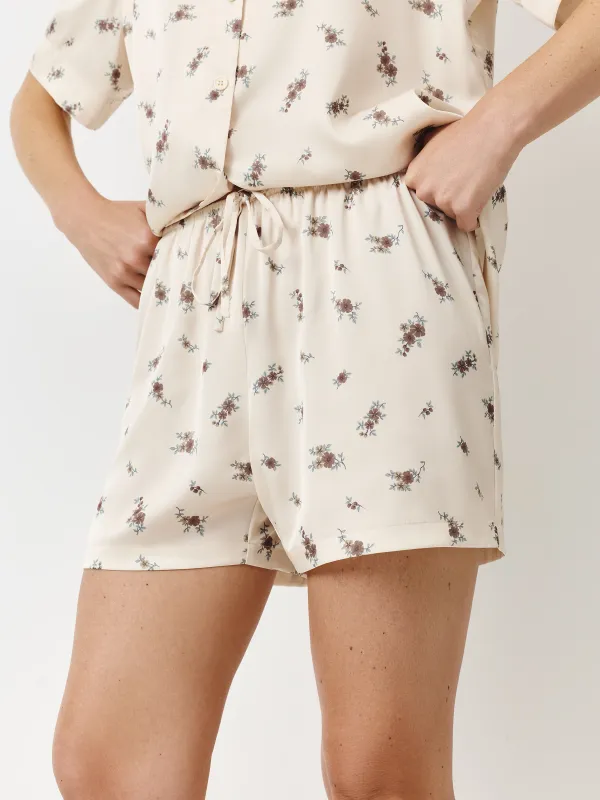 Women's shorts, homewear, size L, polyester, milky, Flowers, Roktania, image-2