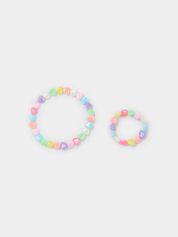 Jewelry set, 2 pieces, children's, plastic, bracelet/beads, Hearts, Jewelry kids, image-0