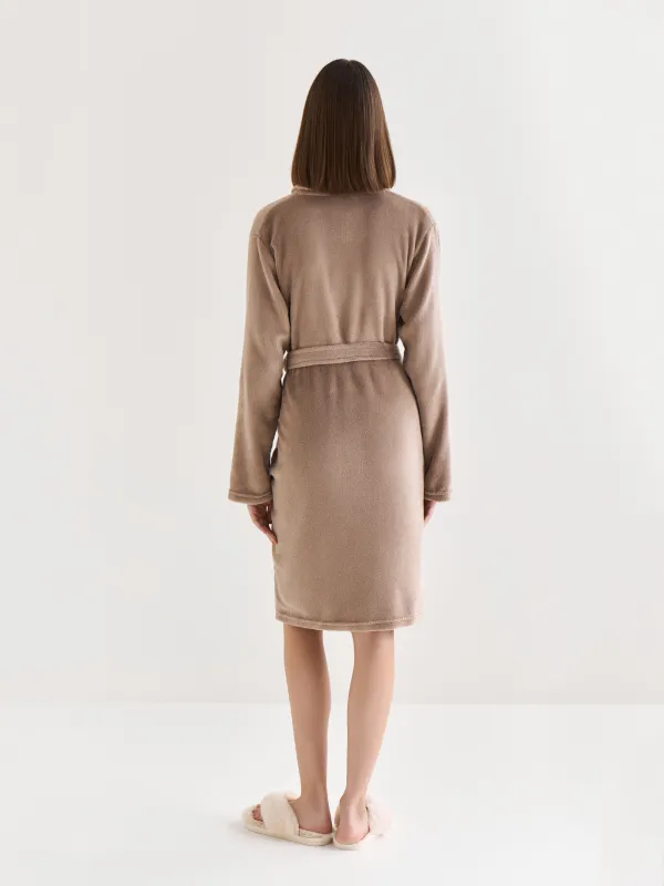 Women's robe, homewear, size S/M, Long sleeve, polyester, mocha, Drew, image-4