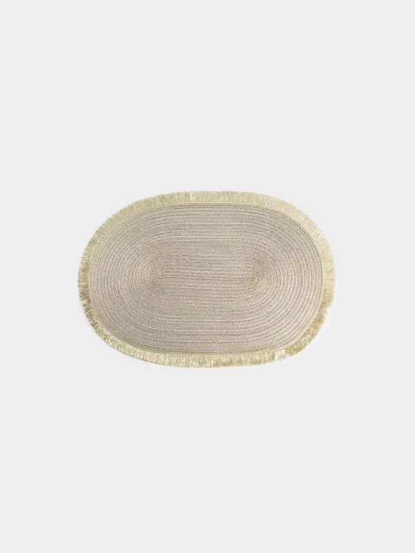 Placemat, 30x45 cm, fringed, polyester, oval, golden, Rotary shine, image-0