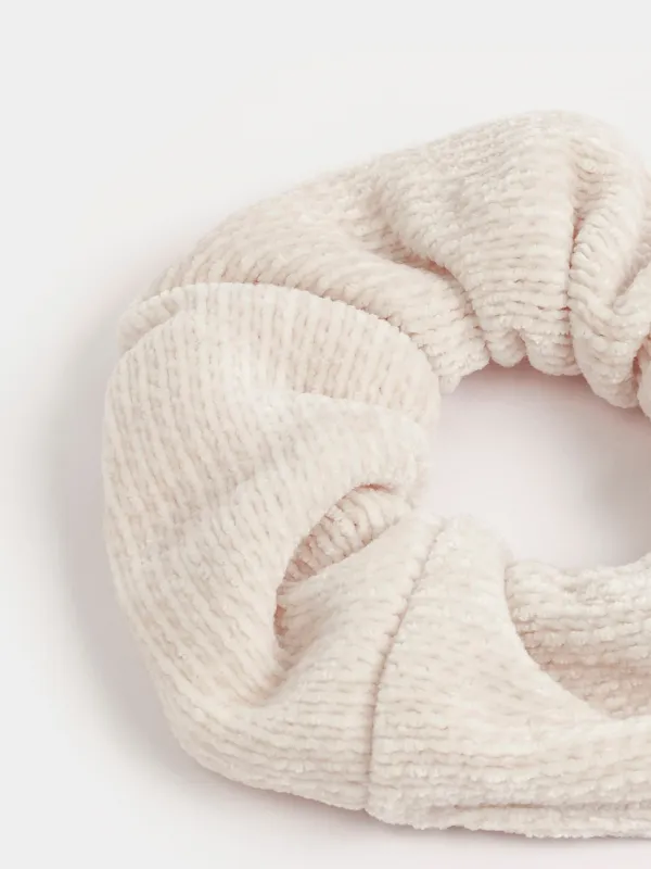 Elastic band for hair, 4 cm, corduroy, beige, Hair velvet, image-1