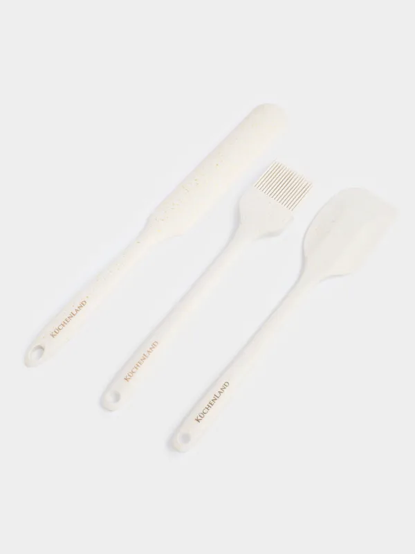 Pancake baking set, 3 items, spatulas/brush, silicone, ecru, speckled bakery speckled, image-1