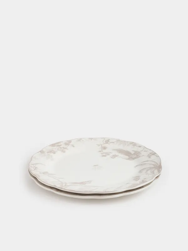 Dinner plate, 27 cm, 2 pcs, porcelain P, white and beige, Jungle, Tropical, image-1
