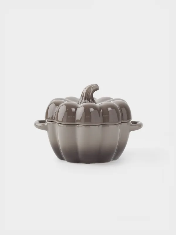 Cocotte, 11 cm, 350 ml, with lid, ceramic, grey-brown, Pumpkin, Gourd, image-0