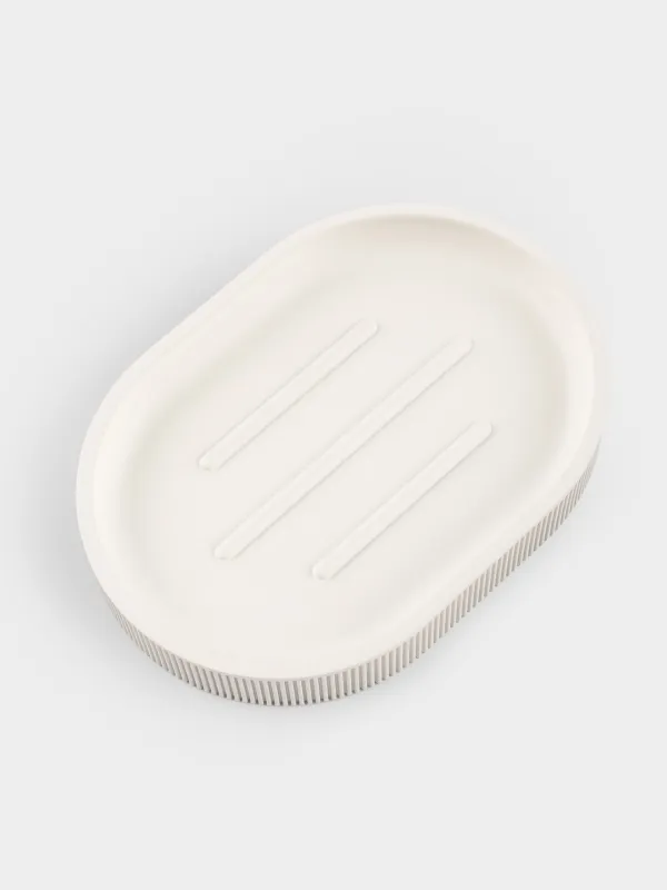 Soap dish, 13x10 cm, polyresin, oval, milky, White stripes, image-2