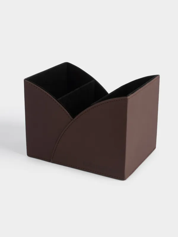 Basket organizer for storage, 18x14 cm, 3 compartments, polyurethane, brown, Premiere, image-2