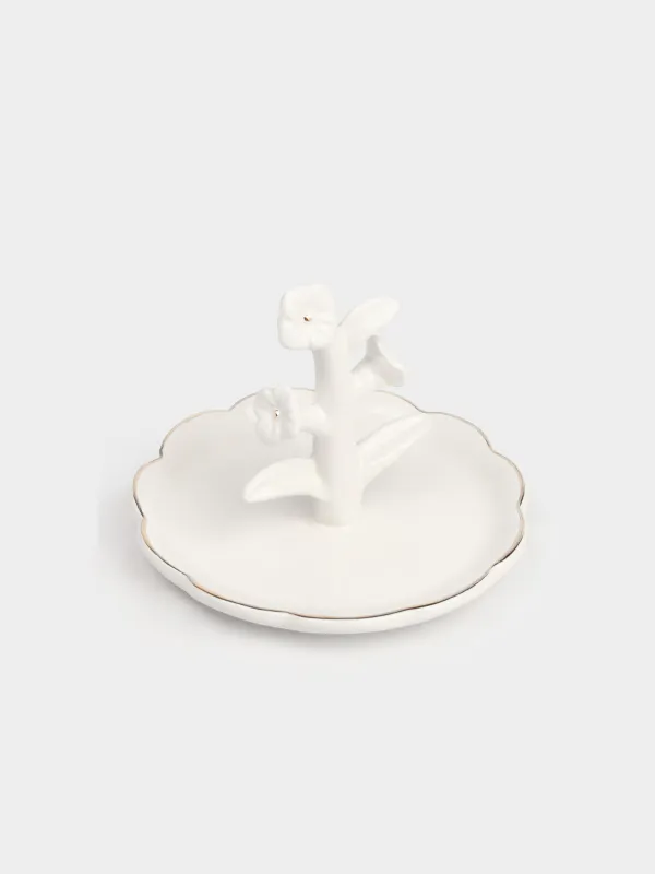 Jewelry holder, 13x10 cm, ceramic, Milky gold, Flowers, Bloome, image-1