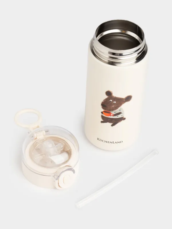 Children's thermos flask, 320 ml, with tube, steel / plastic, beige, DESIGN, Cute vessel, image-5