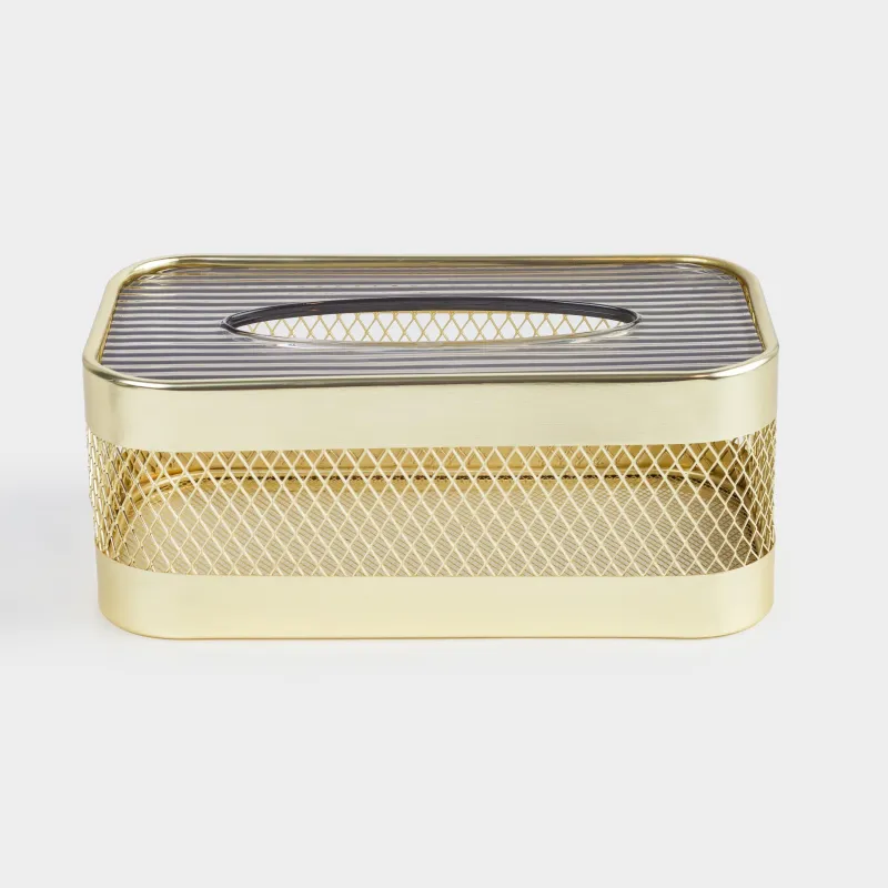 Paper napkin box, 25x14 cm, metal / plastic, gold, Mesh, Twist gold, image-0