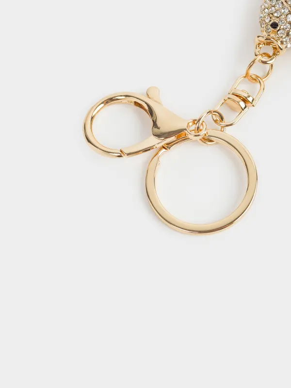 Keychain, 12 cm, metal / rhinestones, gold, Fish, Keychain crystal, image-2
