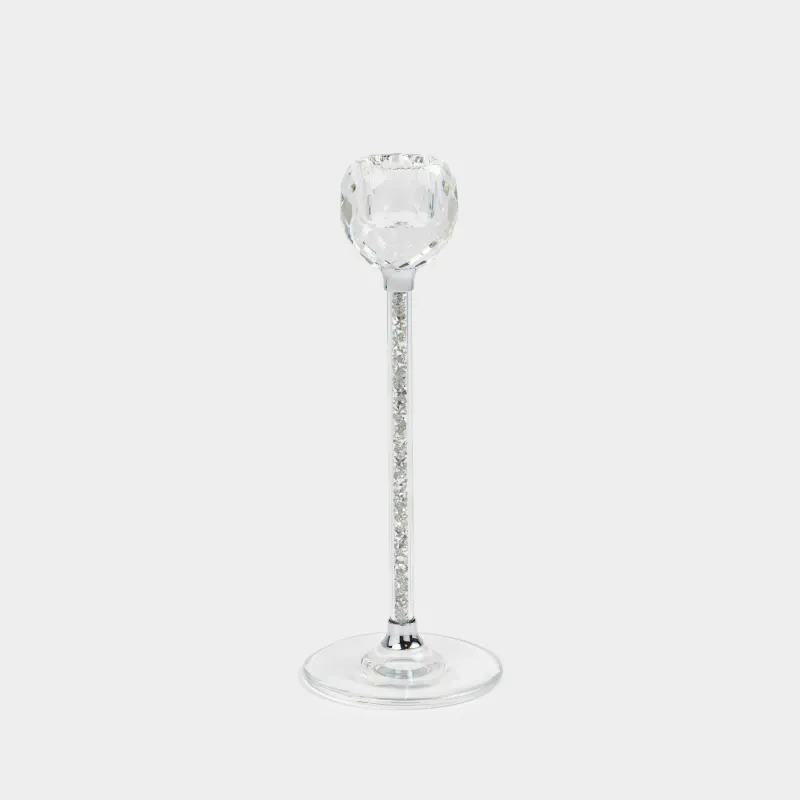 Candlestick, 21 cm, for a thin candle, on a leg, glass / rhinestones, Diamond