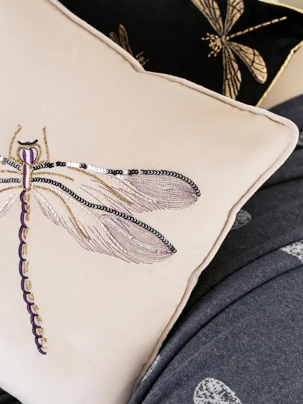 Decorative pillow, 45x45, corduroy / beads, beige, Dragonfly, Dragonfly, image-2