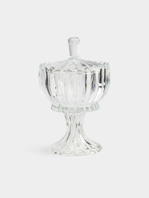 Candy bowl, 24x16 cm, on the leg, with lid, glass P, Alpine, image-0