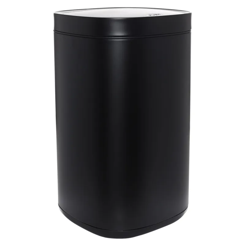 Trash can, 30 l, with lid opening button, metal / plastic, black, Total white