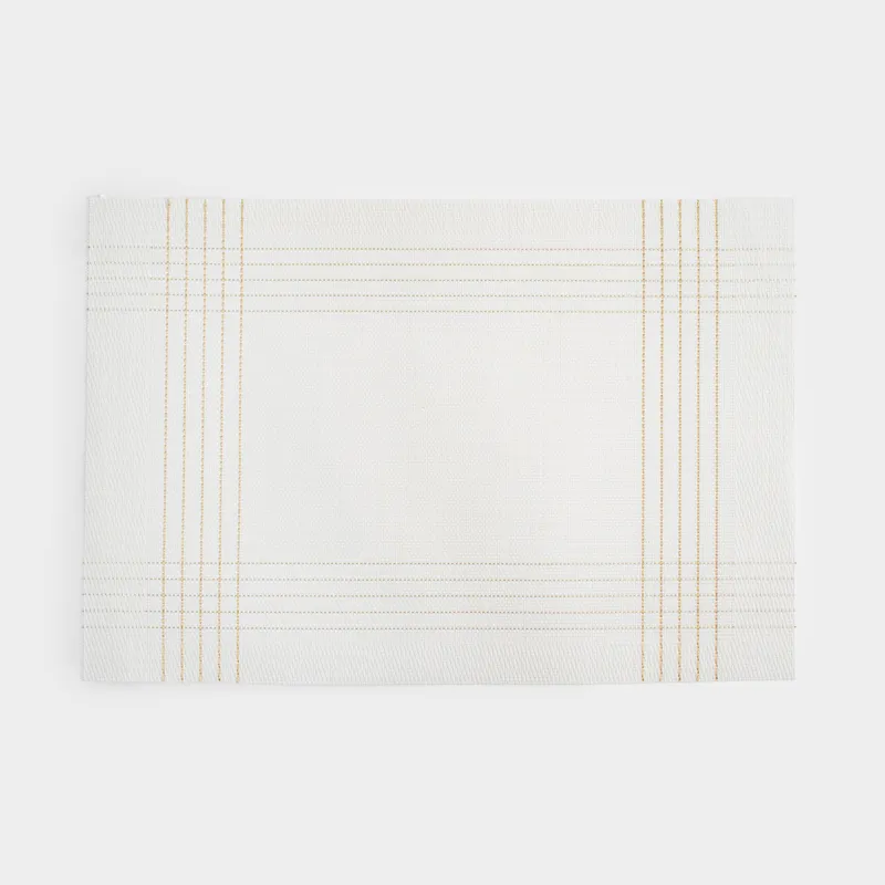 Placemat, 30x45 cm, PVC / polyester, rectangular, white, Golden lines, Solid