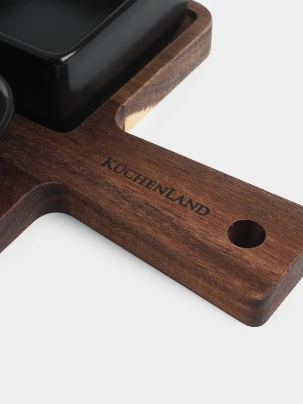 Snack set, 4 items, on a stand, ceramic / wood, black, Shape geometry, Black style , image-5