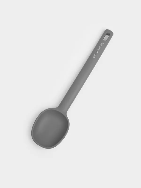 Serving spoon, 28 cm, silicone, grey, Grey steel, image-1