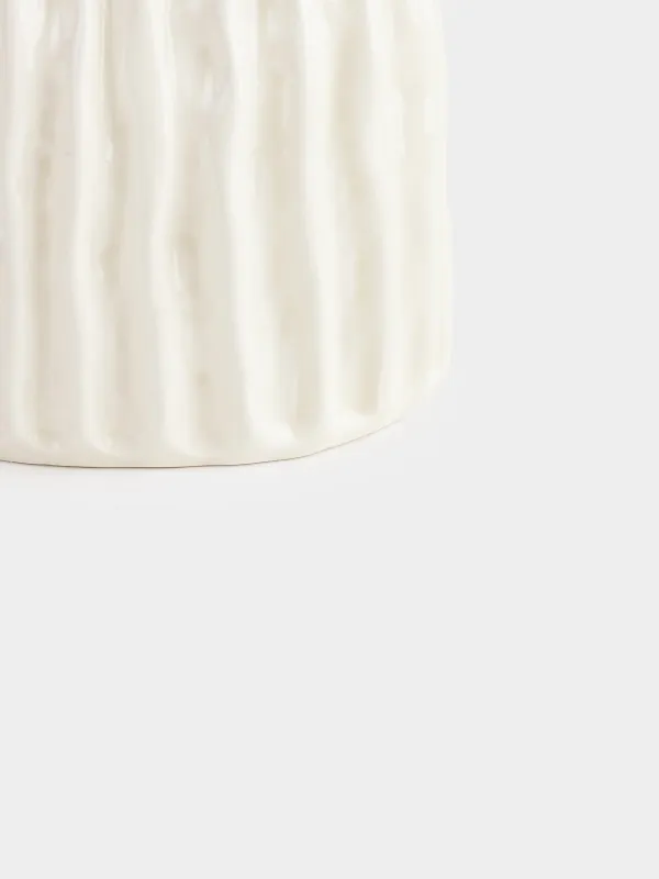 Flower vase, 18 cm, with handles, ceramic, White, Textured lines, Wavy, image-3