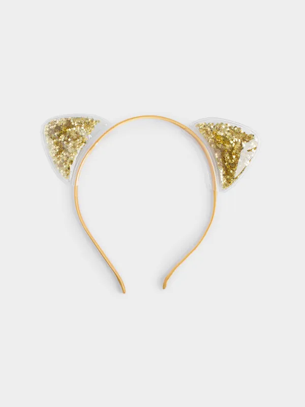 Carnival band, 16x20 cm, children's, polyester / PVC, Champagne, Glitter ears, Cat