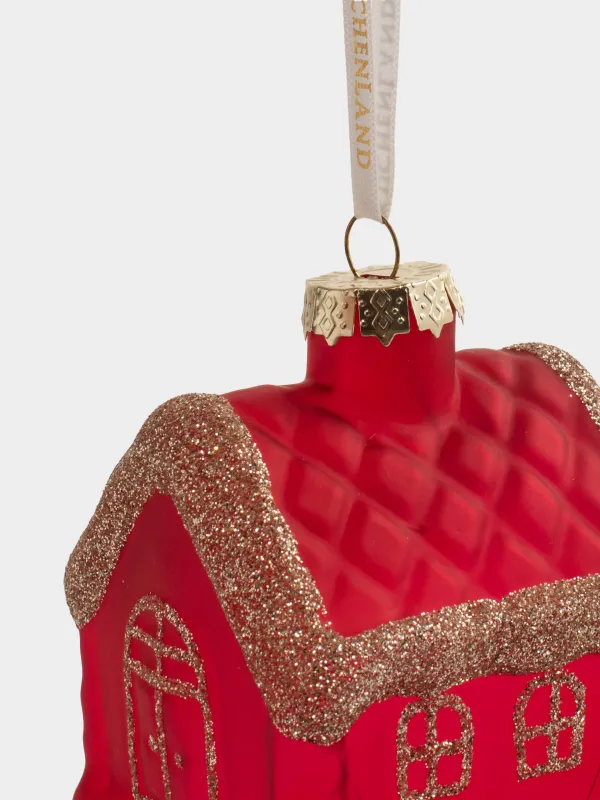 Christmas tree toy, 6 cm, glass, with glitter, milky, House, Figure christmas, image-1