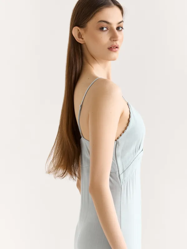 Women's dress, maxi, size S, with straps, viscose, beige, Tella, image-4