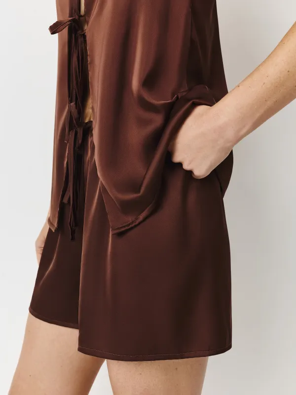 Women's shorts, homewear, size L, polyester, brown, Derin, image-2