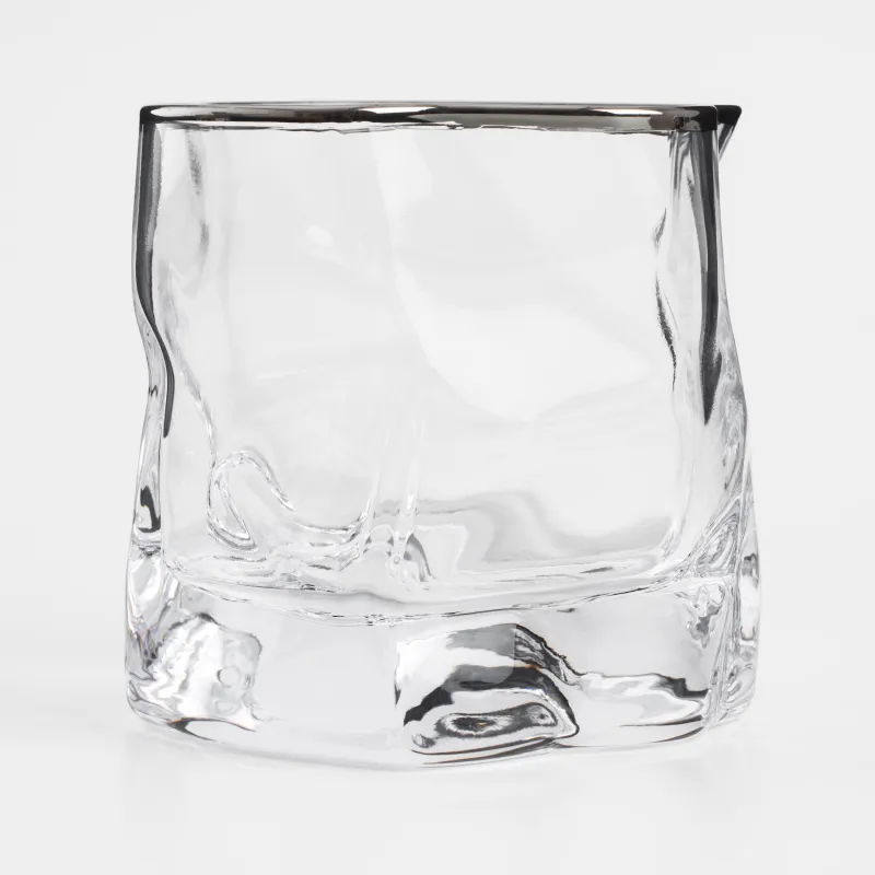 Drinking glass, 8 cm, 245 ml, 2 pcs, glass, with silver edging, Slalom silver, image-3