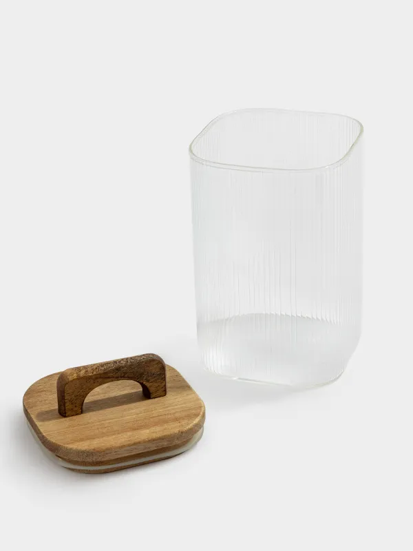 Bulk products jar, 1 l, glass R / wood, square, Ravi wood, image-2