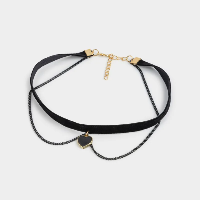 Choker, 29 cm, velvet/metal, black, Heart, Heart